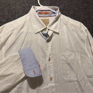 Tommy Bahama shirt mens L white button up flip cuff contrast trim classic beach